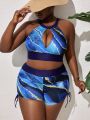 SHEIN Swim Vcay Plus Size Marble Printed Swimsuit Set