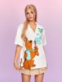 SCOOBY-DOO X SHEIN Men's Oversized Shirt With Cartoon Dog Pattern And Heart-Shaped Detail