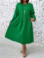 Plus Size Solid Color Double Pocket Dress