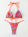 SHEIN Swim BAE Women's Tie Dye Print Halter Neck Two Piece Swimsuit Set
