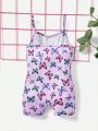 SHEIN Butterfly Patterned Baby Girl Bodysuit Shorts