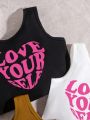SHEIN Kids KDOMO Girls' Love Heart & Letter Print Tank Top