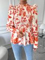 SHEIN Frenchy Women's Floral Print Shirred Blouse