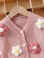 Baby Girls' 3d Flower Color Block Cardigan With Buttons