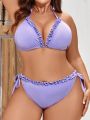 SHEIN Swim Mod Plus Size Ruffled Edge Decor Knotted Side Bikini Set