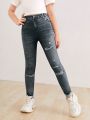 Tween Girl Denim-Effect Print Leggings