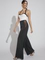 Luxe High Waist Contrast Mesh Wide Leg Pants