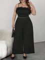 SHEIN Privé Plus Fuzzy Trim Cami Jumpsuit Without Belt