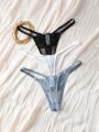 Women'S Lace & Mesh Patchwork Thong Panties (3 Pieces/Set)