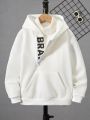 Teen Boys' Letter Pattern Hoodie With Kangaroo Pocket And Half Zip