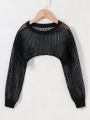 Tween Girl Solid Drop Shoulder Crop Sweater