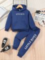 SHEIN Kids EVRYDAY Toddler Boys' Long Sleeve Hooded Casual Sweatshirt And Jogging Pants Set For Spring And Autumn