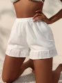 SHEIN Swim BohoFeel Women'S Elastic Waist Cover Up Shorts With Embroidered Mesh Hem