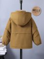 Young Boy Flap Detail Raglan Sleeve Fuzzy Lined Hooded Coat