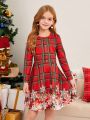 SHEIN Kids EVRYDAY Tween Girl 1pc Plaid & Floral Print Dress