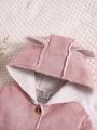 Infant Girls' Cute Casual Pink Suede Plush Splice Warm And Comfortable Coat For Daily Wear