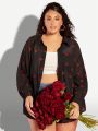 SHEIN CURVE+ Plus Size Women's Lips Printed Long Sleeve Shirt