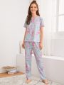 Cartoon Dinosaur Print PJ Set & Eye Mask