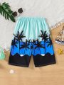 Tween Boy Coconut Tree Print Drawstring Waist Shorts