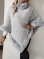 SHEIN Essnce Furry Patchwork Batwing Sleeve Sweater