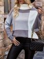 Women's High Neck Colorblock Drop Shoulder Sweater