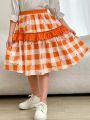 NAYNAY BY NAY Tween Girl Plaid Print Ruffle Trim Flounce Sleeve Ruffle Hem Skirt