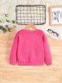 Girls' Casual Heart Shaped Glitter Details Long Sleeve Sweatshirt With Round Neck For Fall And Winter