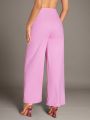 SHEIN BAE Valentine's Day Clothes Pink Twill Professional Long Wide Leg Pants
