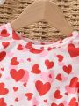 SHEIN Kids CHARMNG Little Girls' Round Neck Long Sleeve A-line Dress With Heart Print And Hairband, Spring And Autumn