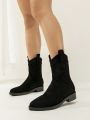 Women's Fashionable Pointed Toe & Thick Heel Western Style Pull-on Boots