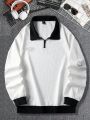 Manfinity Hypemode Men Letter Graphic Contrast Collar Quarter Zip Sweatshirt