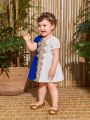 Baby Girl Cute Bubble Sleeve Contrast Embroidery Dress