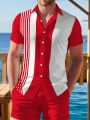 Men's Colorblocked Striped Print Short Sleeve Shirt