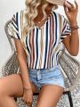 Women's Striped V-Neck Casual Shirt