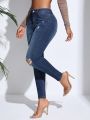 SHEIN SXY Distressed Skinny Jeans With Washed Effect