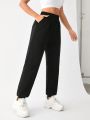 SHEIN Daily&Casual Women's Elastic Waist Joggers With Slanted Hem