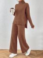 SHEIN Essnce Turtleneck Drop Shoulder Split Hem Sweater & Knit Pants