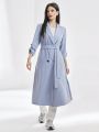 SHEIN Mulvari Women'S Solid Color Turn-Down Collar Tie Belt Outerwear