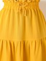 Tween Girl High Waisted Ruffled Hem Long Skirt With Paper Bag Waist