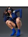 Women's Breathable Mesh Cut Out Sports Sweater Blue Jacket Slim Fit Summer Top, Activewear Matching Outfits 2024