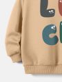 Toddler Boys' Casual Letter Cartoon Patterned Fleece Lined Hoodie, Suitable For Autumn And Winter