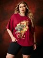 HOUSE OF THE DRAGON X SHEIN Plus Size Letter Print Round Neck Drop Shoulder T-Shirt