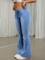 SHEIN ICON Denim Bell-bottom Jeans With Fringe Detail