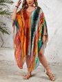 SHEIN Swim BohoFeel Plus Size Color Block Cover Up