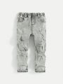 SHEIN Boys' (Little) Elastic Waist Distressed Denim Pants