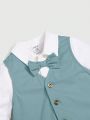 SHEIN Baby Boy Bow Front Shirt & Pants & Hat & Vest Blazer
