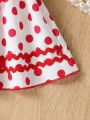 Baby Girls' Red Belt & Polka Dot Printed Puffy Short Sleeve Dress For Performance