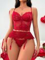 Women'S Sexy Wine Red Lingerie Set, 3pcs (Valentine'S Day Edition)