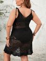 SHEIN Swim BohoFeel Plus Size 1pc Knotted Shoulder & Openwork Knit Cover Up Dress