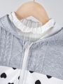 Young Girl Heart Print Colorblock Zip Up Hoodie Without Sweater